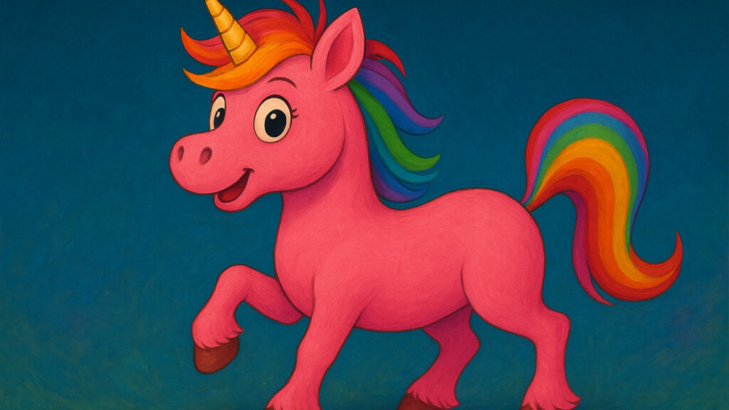 Rubia das rosa Einhorn. Hauptcharakter von der Kesser dem Buch